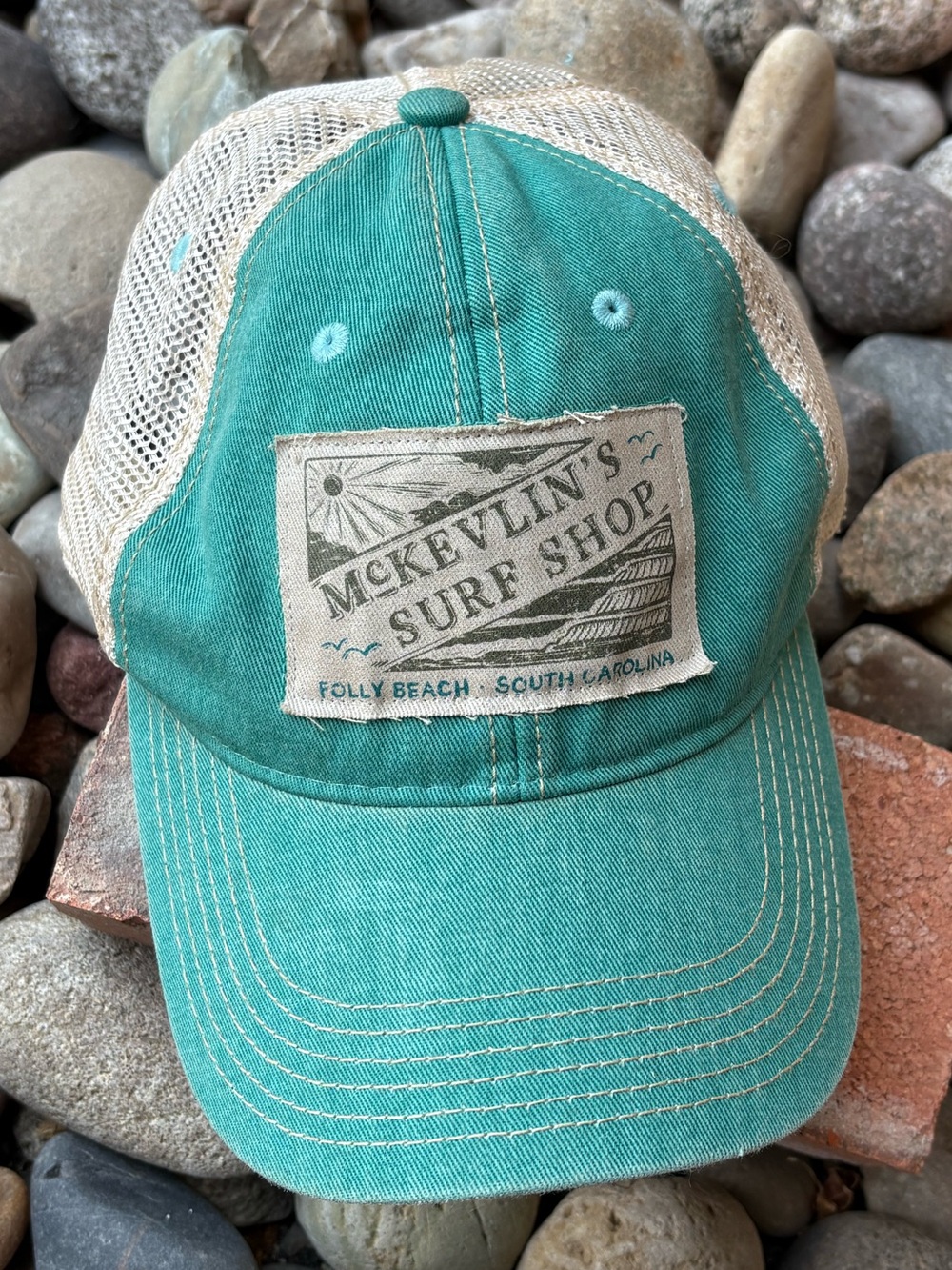 McKEVLIN'S SURF SHOP Folly Beach South Carolina Teal Blue Mesh Snapback Hat Cap